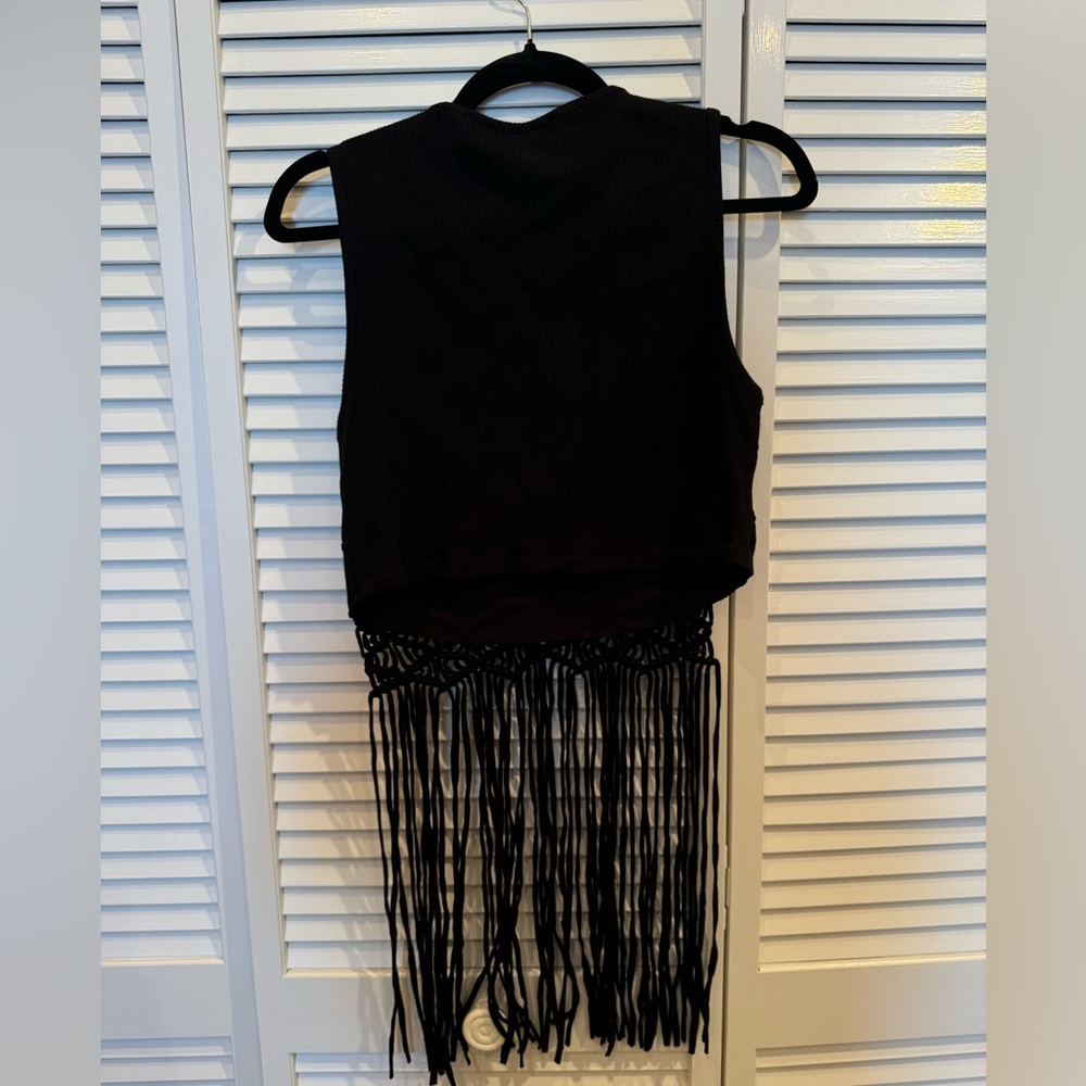 Zara Fringe Sleeveless Top Black NWT Size Large - Picture 2 of 3